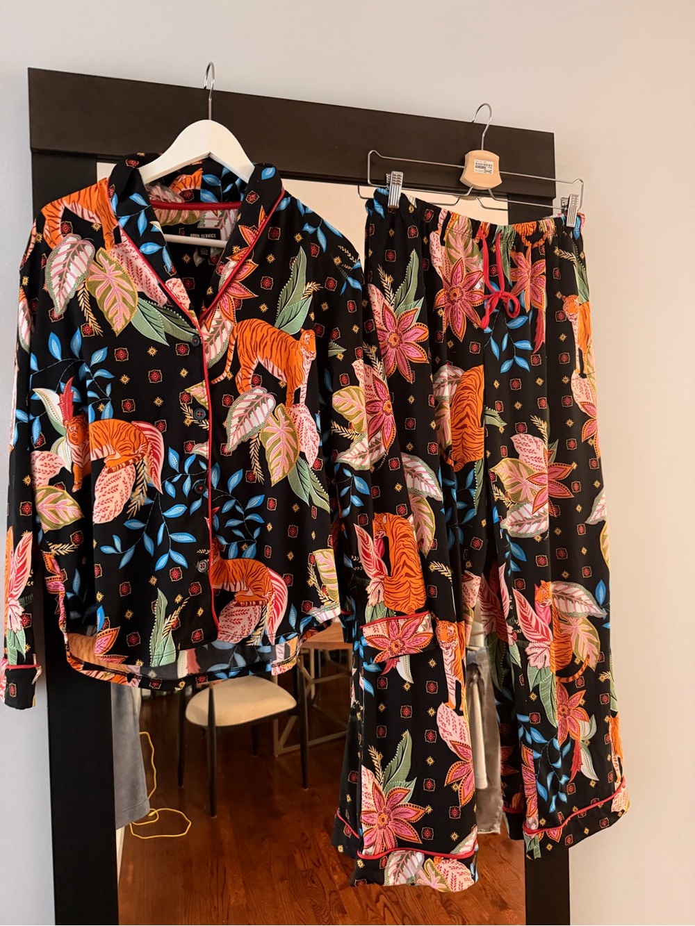 Women’s Black Floral & Tiger Print Pajama Set - Stylish Sleepwear